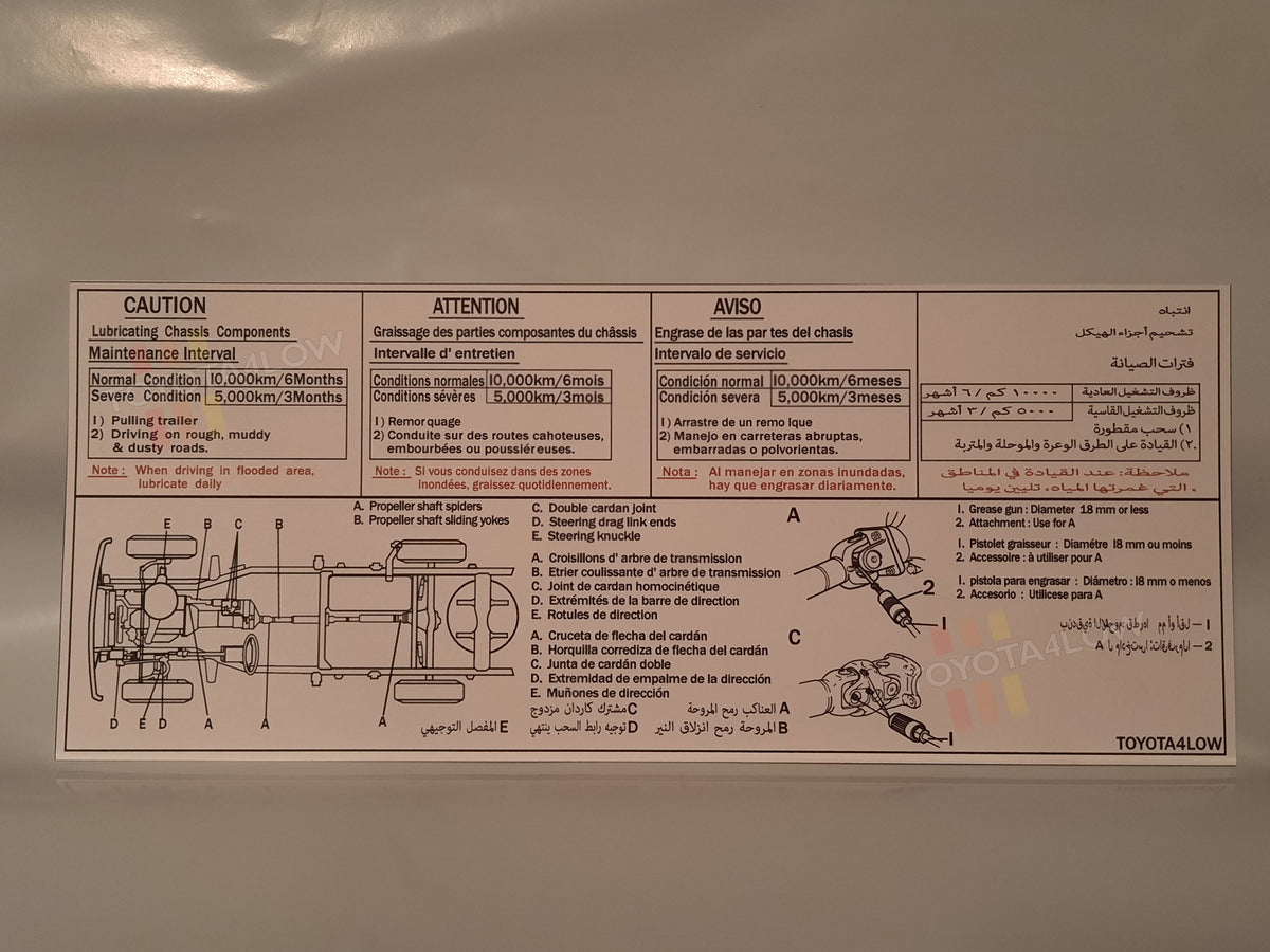 1979-83 Multi-Language Chassis Lube Instruction Card – Toyota4Low