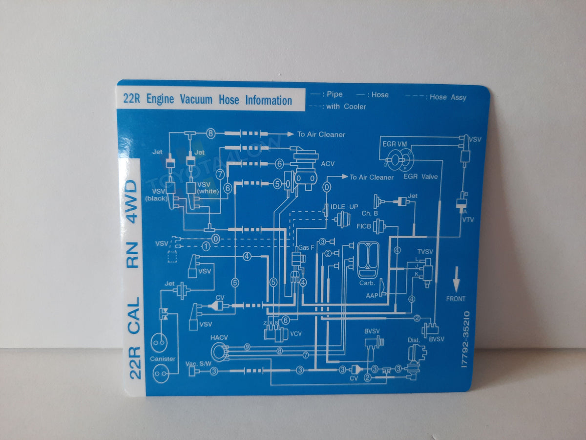 1982 Vacuum Diagram Decal 22R Cal RN 4WD Toyota4Low