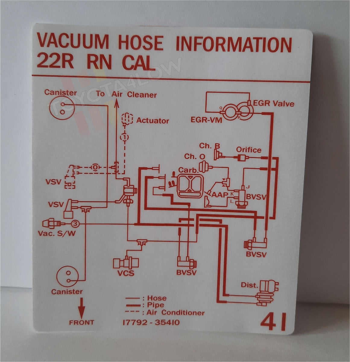 1984 Vacuum Diagram Decal 22R Cal 41 Toyota4Low