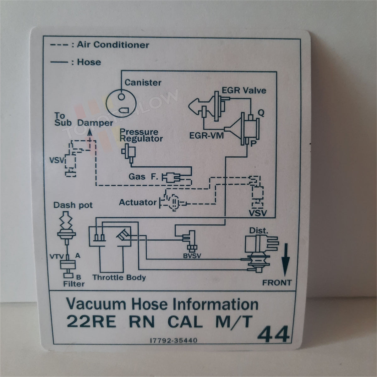 1984 Vacuum Diagram Decal 22RE Cal 2WD 44 Toyota4Low