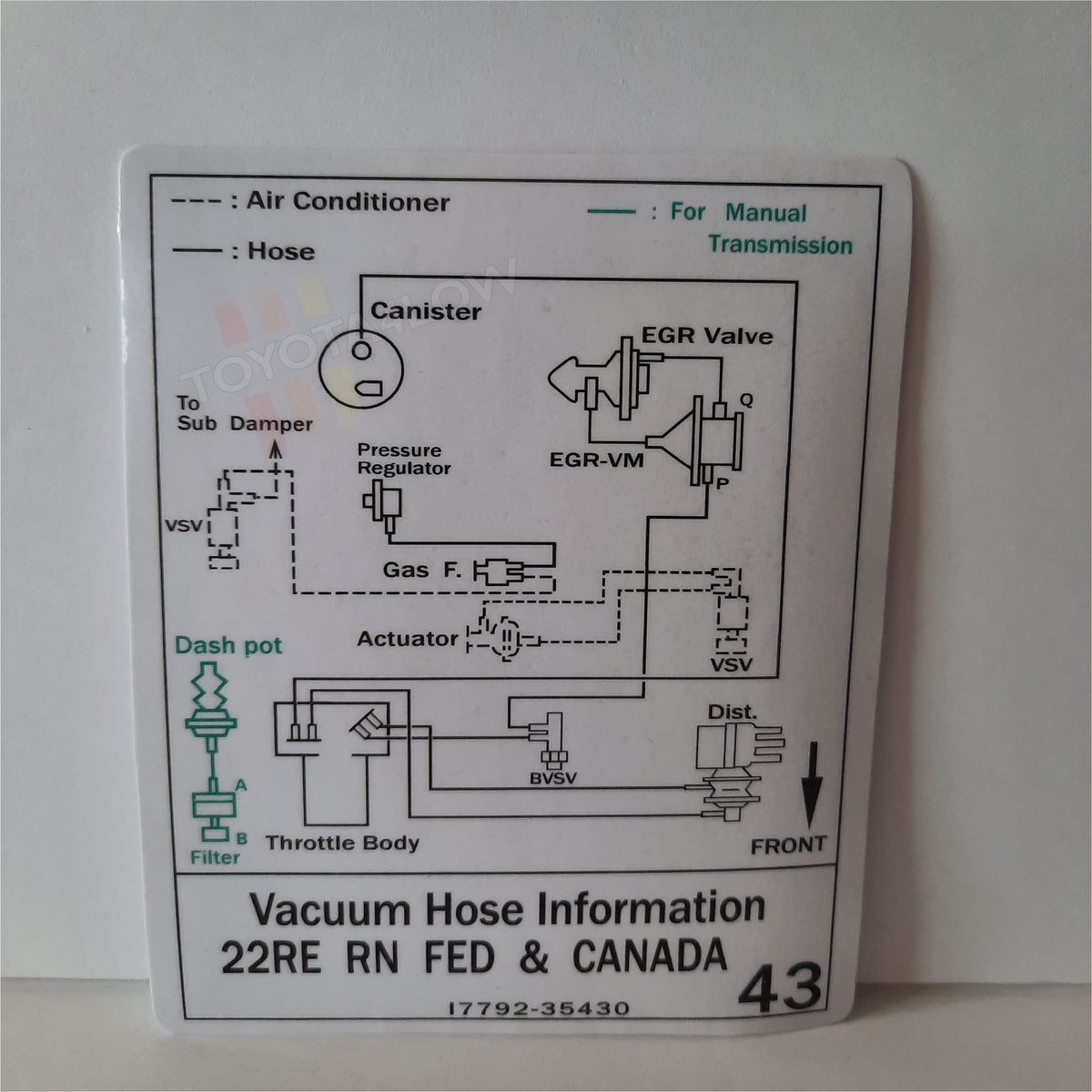 1984 Vacuum Diagram Decal 22RE Fed 43 Toyota4Low