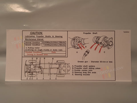1984-85 Front Axle - Chassis Lube Instruction Card