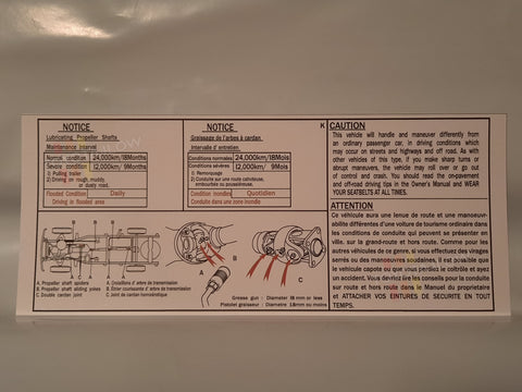 1986-89 French-Canadian IFS - Chassis Lube Instruction Card