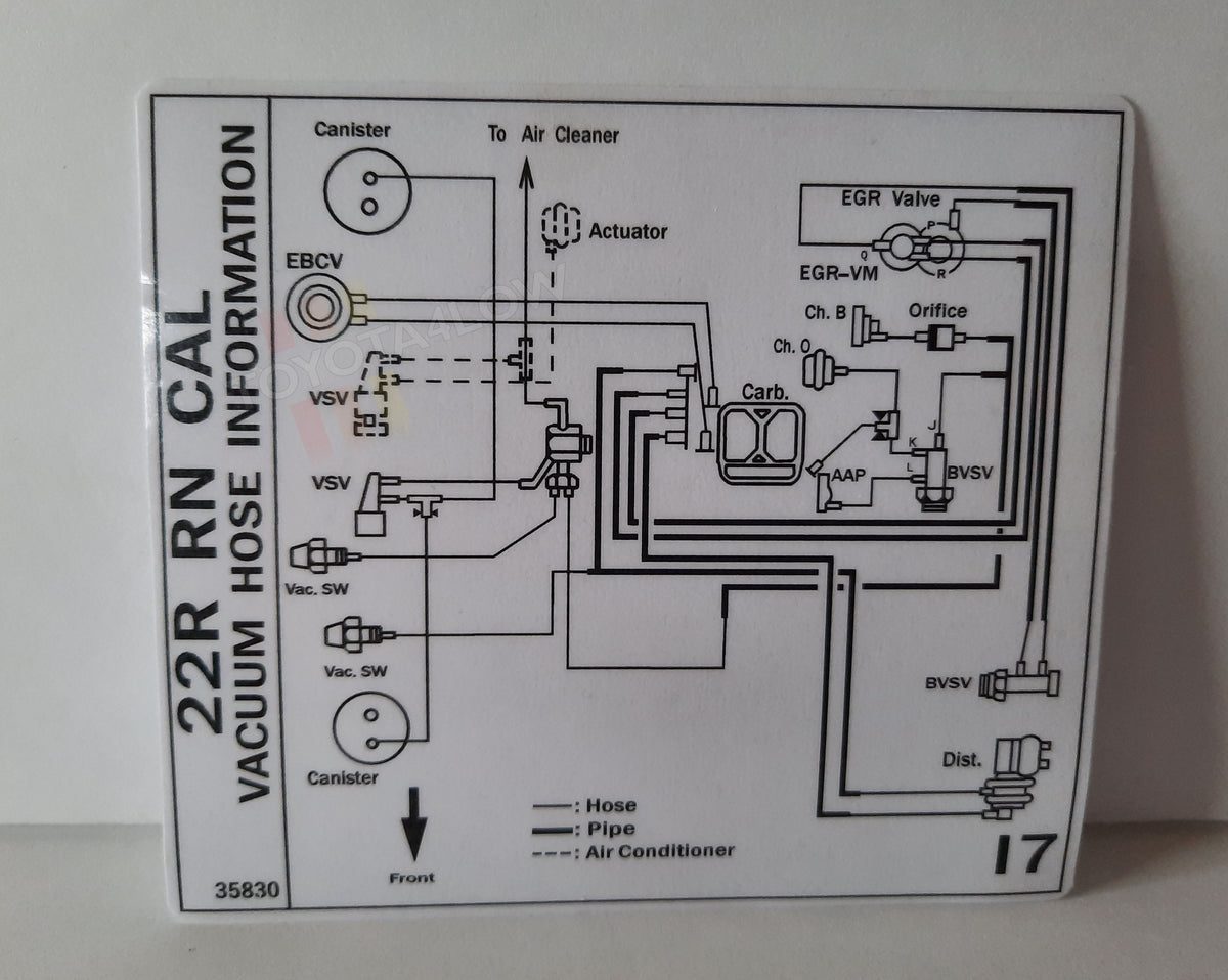 1987 Vacuum Diagram Decal 22R Cal 17 Toyota4Low