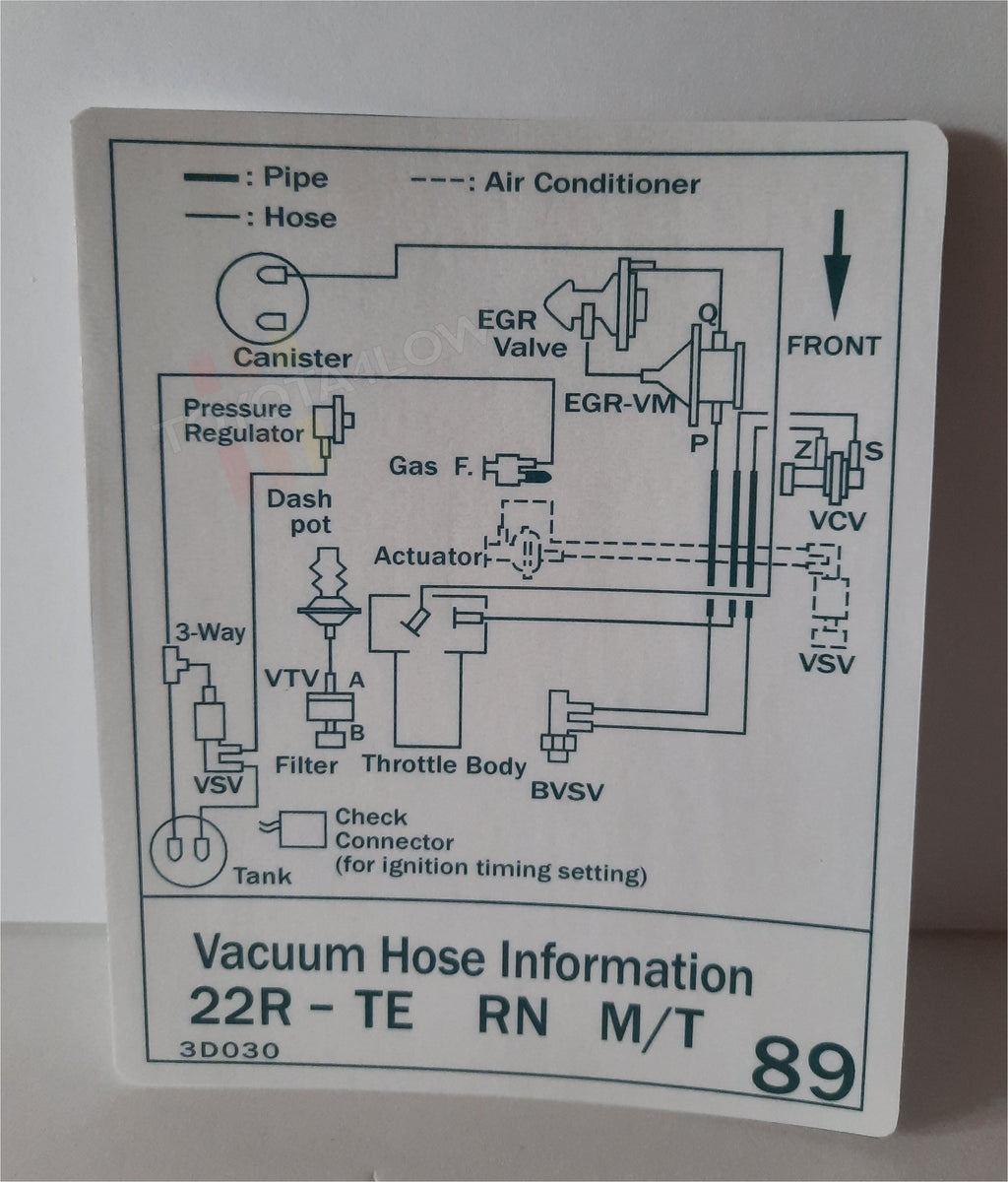 1987 Vacuum Diagram Decal 22RTE 89 Toyota4Low