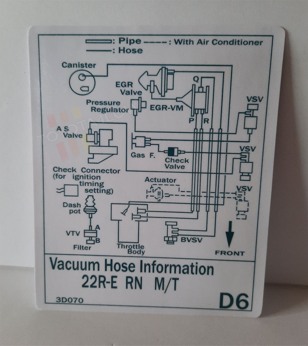 1988 Vacuum Diagram Decal 22RE D6 Toyota4Low