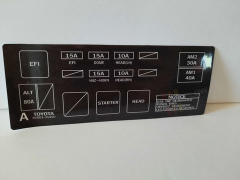 1989-95 Fuse Box Decal, Version A