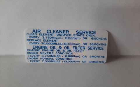 1989-95 Air Filter / Engine Oil Service Decal