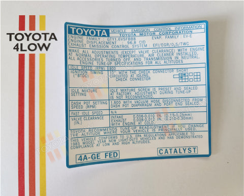 1985 4A-GE Emissions Decal FED Corolla