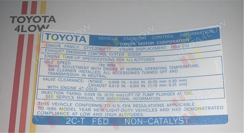 1986 Emission 2C-T Fed Non-Catalyst Decal