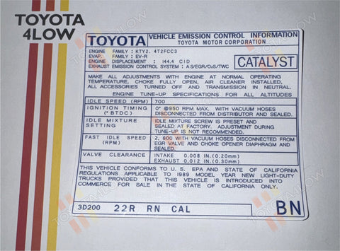 1989 22R RN CAL Emissions #BN