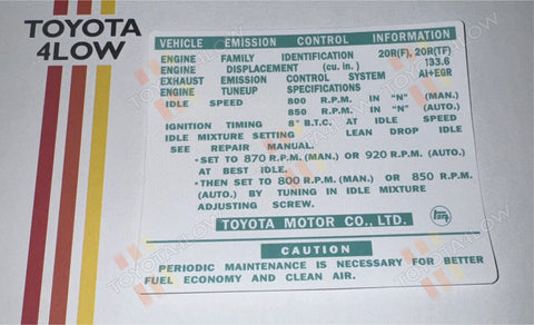 No Year 20R(F), 20R(TF) emissions decal