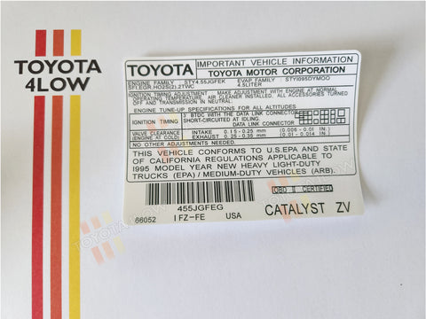 1995 FJ80 Emission Information Decal - 1FZ-FE #ZV