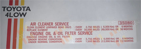 1990 22R Air Filter / Engine Oil Service Decal