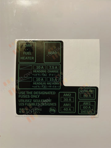 1984-85 Fuse Box Decal w/15amp Haz-Horn and TEQ