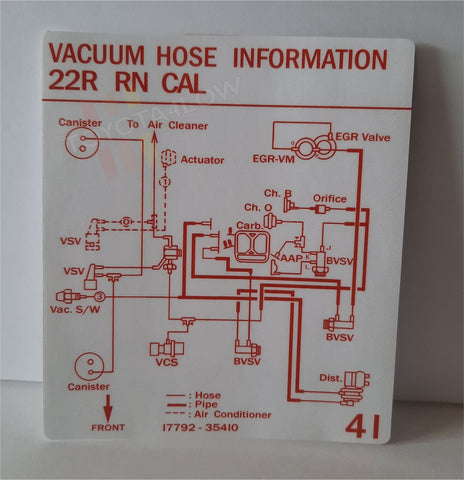1984 Vacuum Diagram Decal - 22R Cal #41