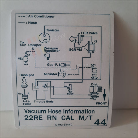 1984 Vacuum Diagram Decal - 22RE Cal 2WD #44