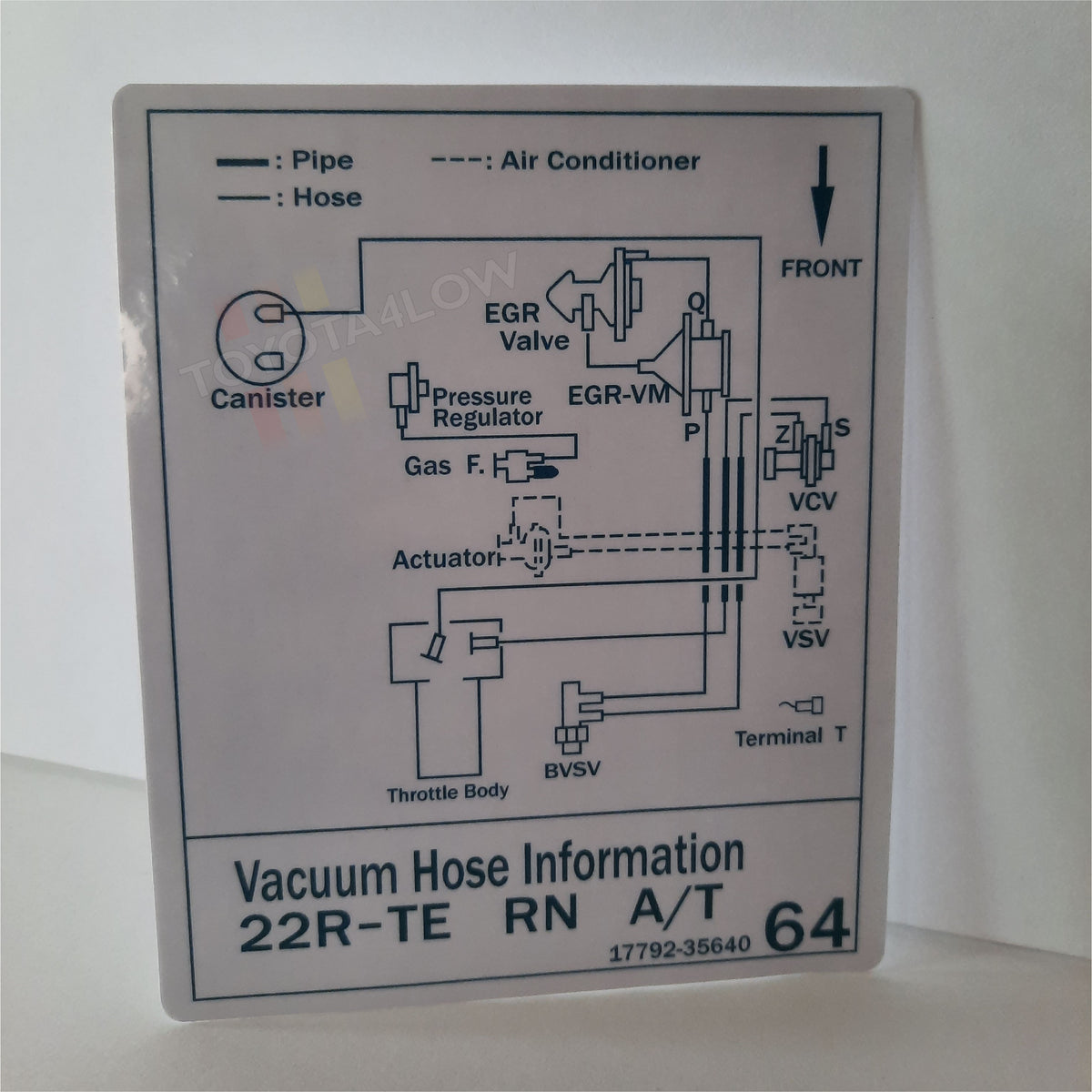 1985 Vacuum Diagram Decal 22RTE A/T 64 Toyota4Low