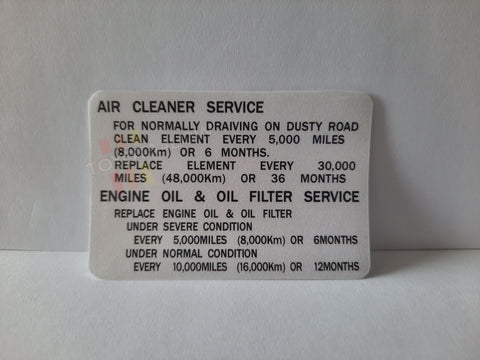 1985 Air Cleaner Service / Oil Service Decal for Celica GTS