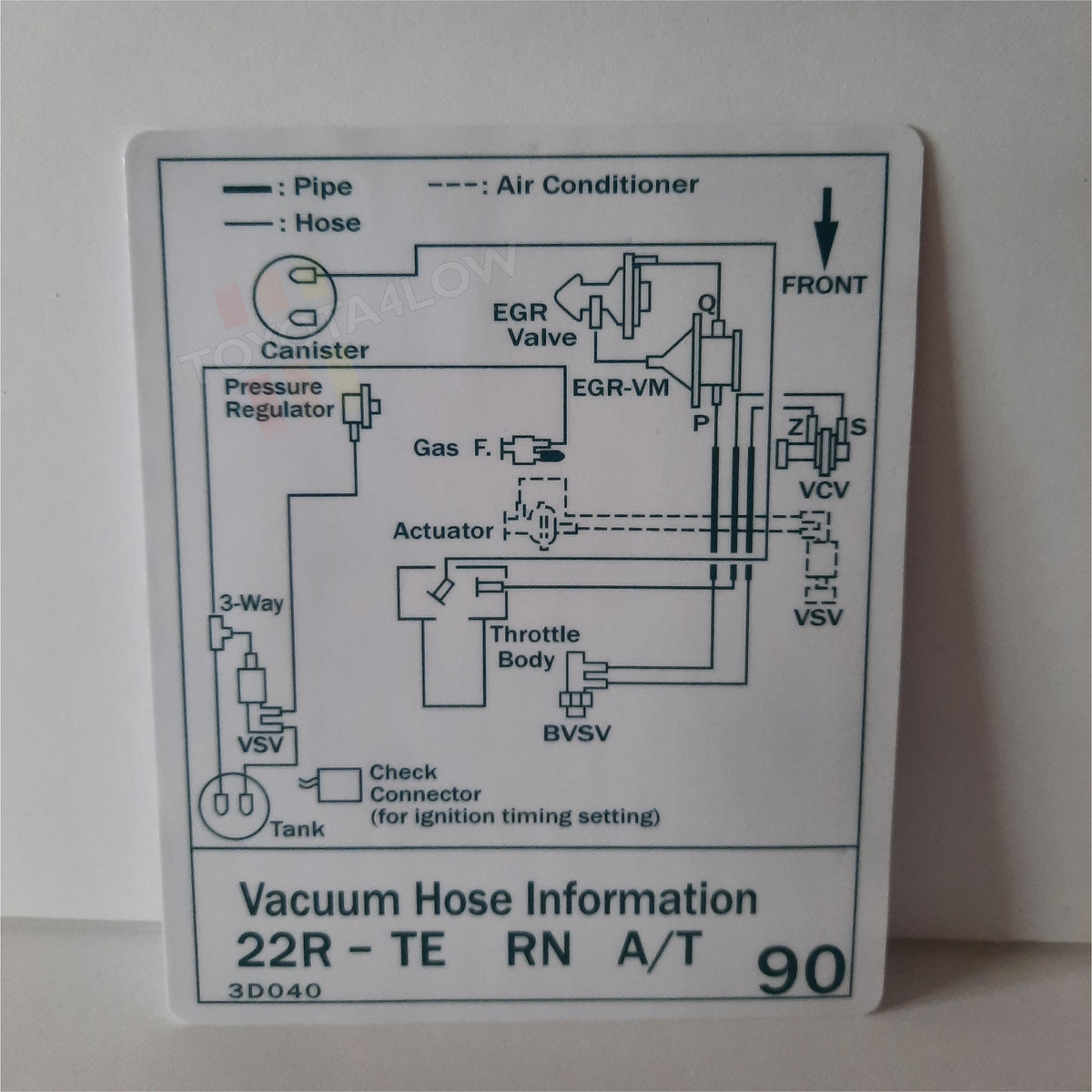 1987 Vacuum Diagram Decal 22RTE A/T 90 Toyota4Low