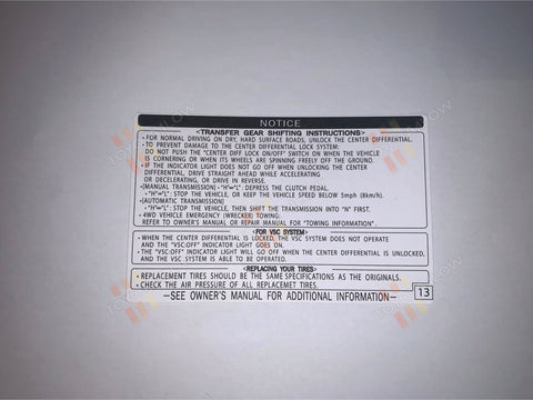 2003-2007 - Lexus LX470 Transfer Case Instruction Card #13