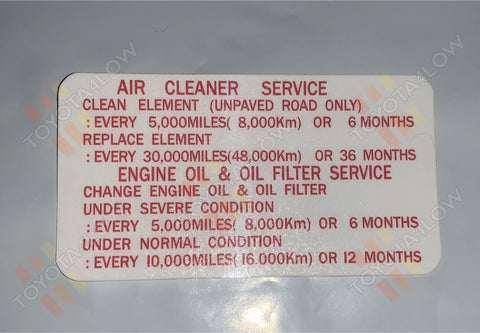 3.0 Air Filter / Engine Oil Service Decal