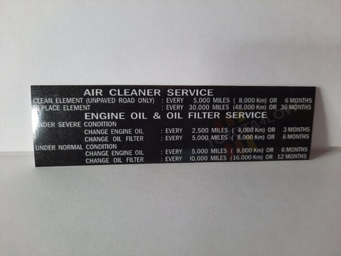 1984-89 Air Filter / Engine Oil Service Decal