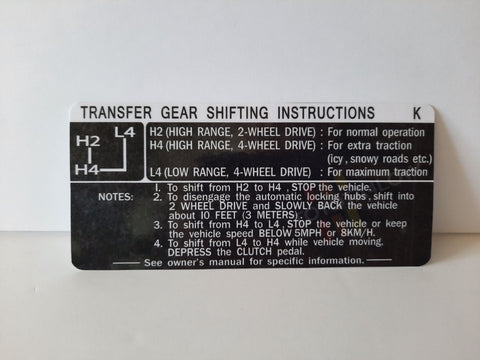 1984-89 Auto Hubs Transfer Case Decal - Version K