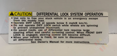 Differential Lock System Operation Decal